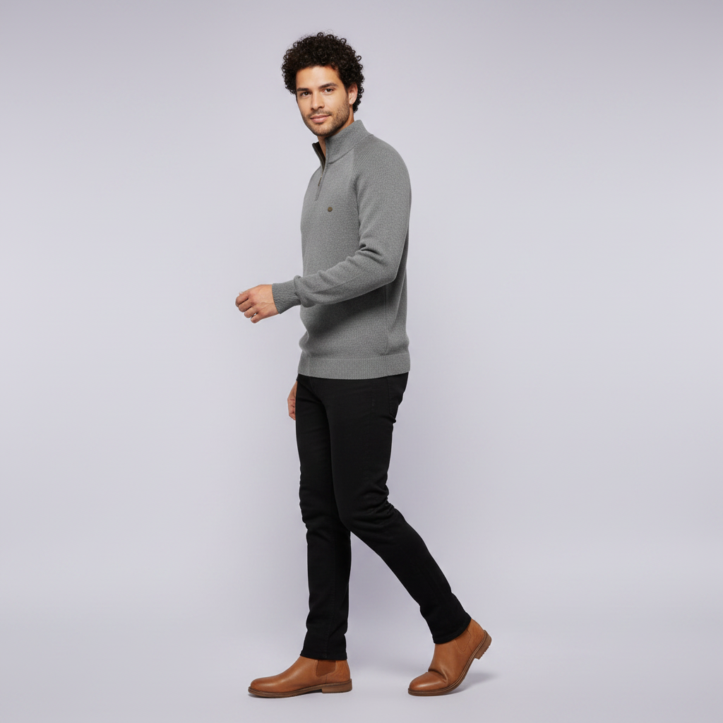 Maglione Nero Slim Fit con Mezza Zip da Uomo | Maglieria