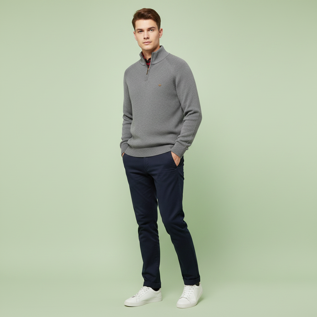Maglione Nero Slim Fit con Mezza Zip da Uomo | Maglieria