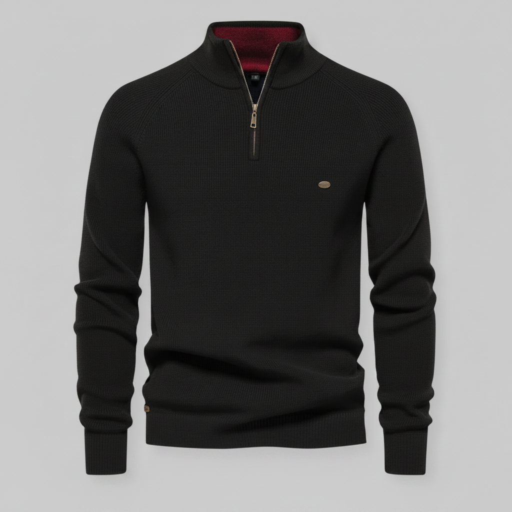 Maglione Nero Slim Fit con Mezza Zip da Uomo | Maglieria