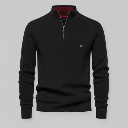 Maglione Nero Slim Fit con Mezza Zip da Uomo | Maglieria