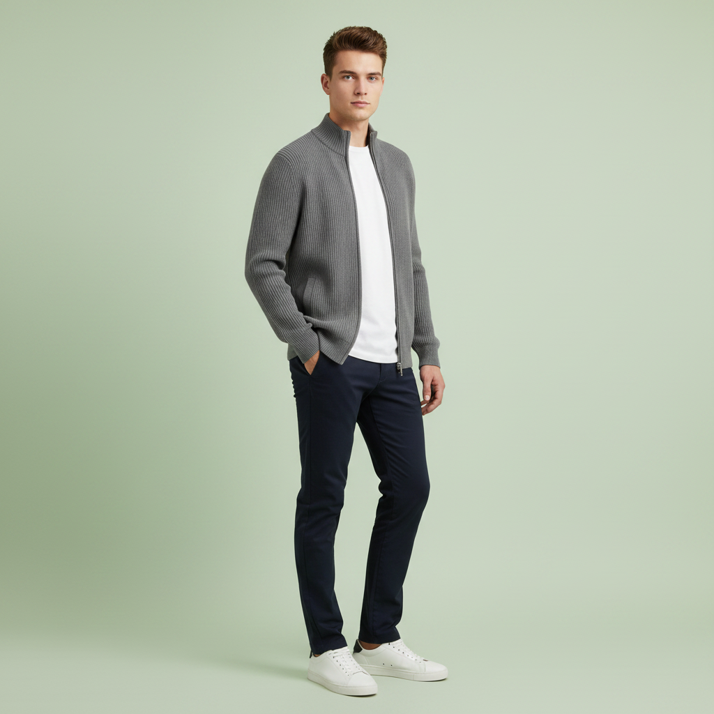 Cardigan Uomo Elegante Slim Fit con Cerniera | Maglia a Coste