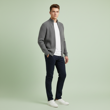 Cardigan Uomo Elegante Slim Fit con Cerniera | Maglia a Coste
