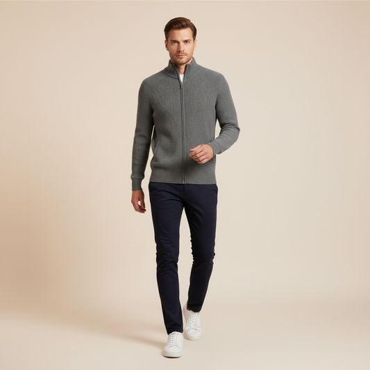 Cardigan Uomo Elegante Slim Fit con Cerniera | Maglia a Coste