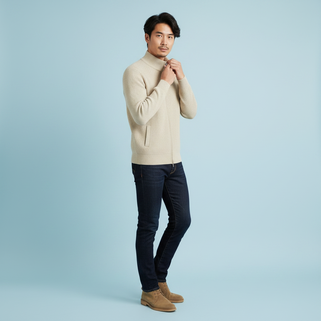 Cardigan Uomo Elegante Slim Fit con Cerniera | Maglia a Coste