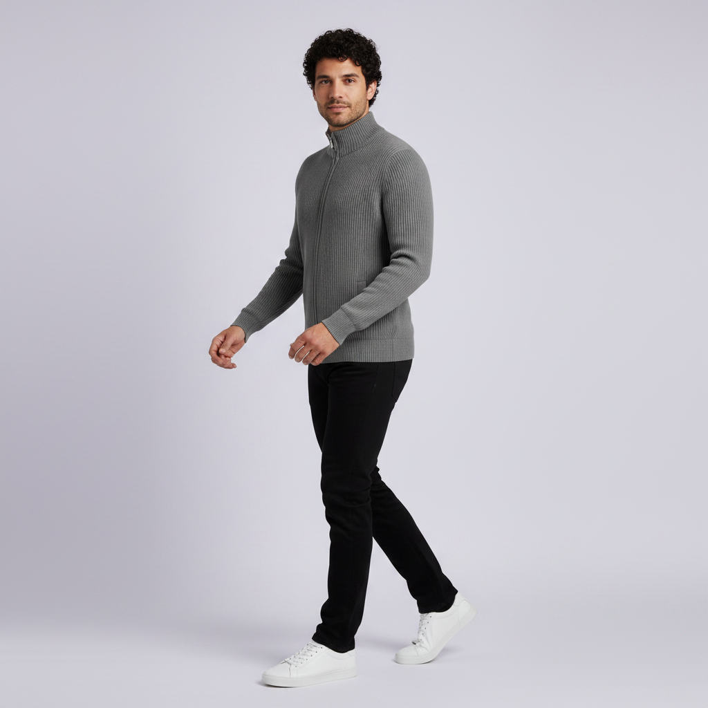 Cardigan Uomo Elegante Slim Fit con Cerniera | Maglia a Coste