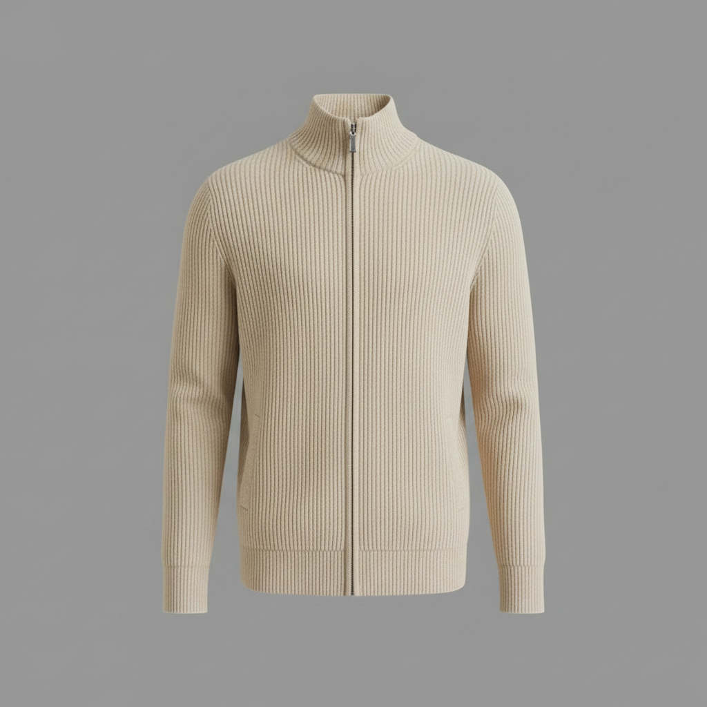 Cardigan Uomo Elegante Slim Fit con Cerniera | Maglia a Coste