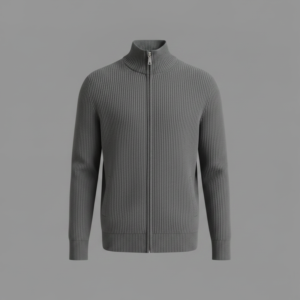 Cardigan Uomo Elegante Slim Fit con Cerniera | Maglia a Coste