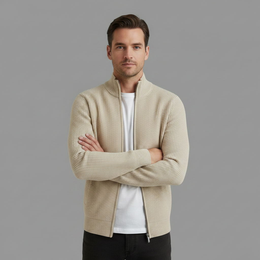 Cardigan Uomo Elegante Slim Fit con Cerniera | Maglia a Coste