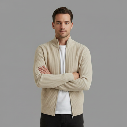 Cardigan Uomo Elegante Slim Fit con Cerniera | Maglia a Coste